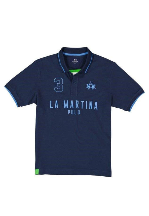 La Martina Polo Ricamo e Numero Logo Cotone Blu