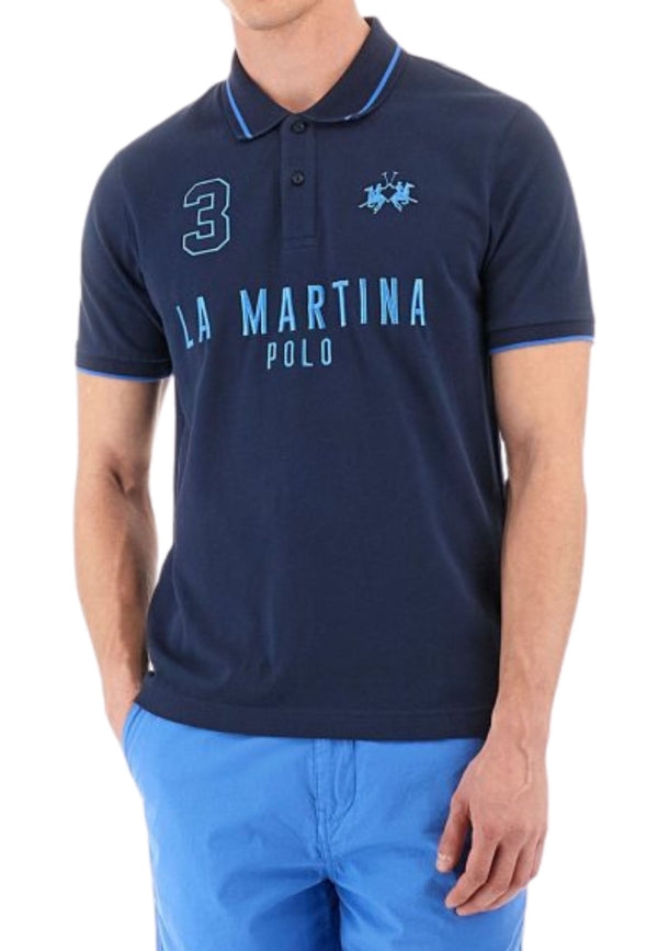 La Martina Polo Ricamo e Numero Logo Cotone Blu-2
