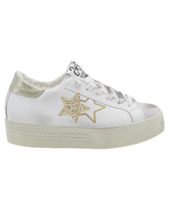 2Star Sneakers HS Pelle con Dettagli Glitter Bianco
