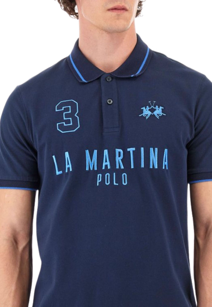 La Martina Polo Ricamo e Numero Logo Cotone Blu 4