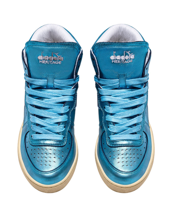 Diadora Heritage Sneaker In Pelle Laminata Dal Collo Alto Azzurro Unisex-2
