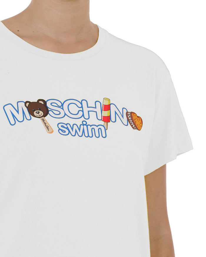 Moschino Swim T-shirt Cotone Logo Gelato Bianco 3
