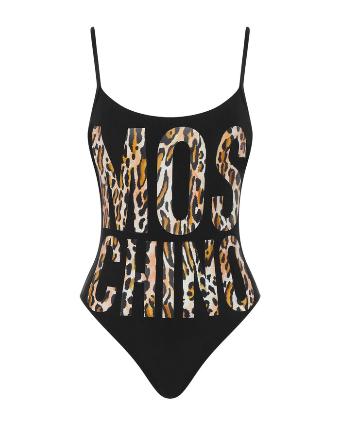 Moschino Swim Costume Interi Logo Effetto Leopardo Nero 1