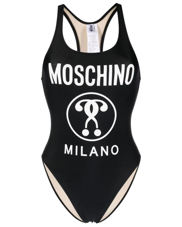 Moschino Swim Costume Intero Design Doppio Questionmark Nero