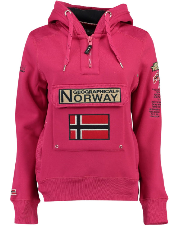 Geographical Norway Hoodie Con Cappuccio Tasca Centrale Con Zip Rosa Donna
