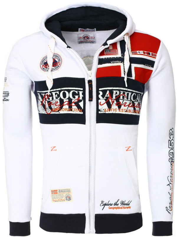 Geographical Norway Sweater Cappuccio Sport City Urban Bianco Uomo