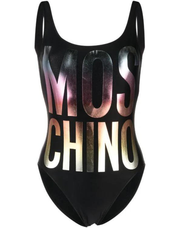 Moschino Swim Costume da Bagno Logo Arcobaleno Nero