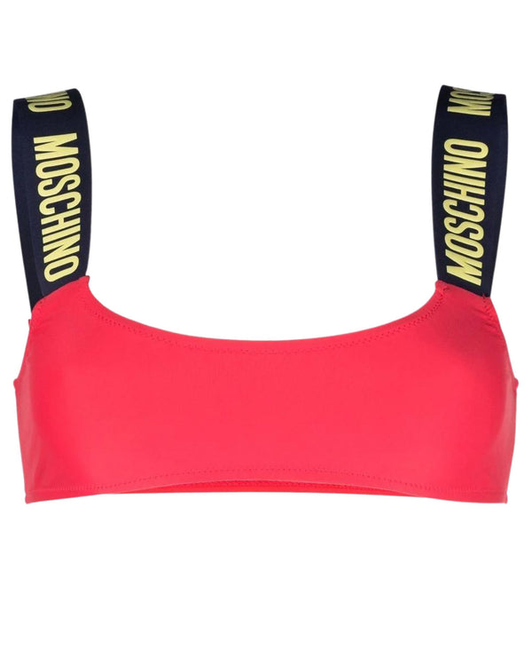 Moschino Swim Top Bikini con Stampa Logo Rosso