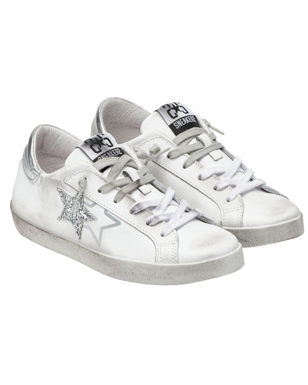 2Star Sneakers One Star Pelle con Glitter Argento Bianco-2