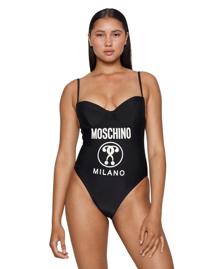 Moschino Swim Costume Intero Logo Milano con Ferretto Nero 2