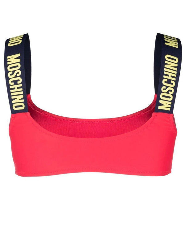 Moschino Swim Top Bikini con Stampa Logo Rosso-2