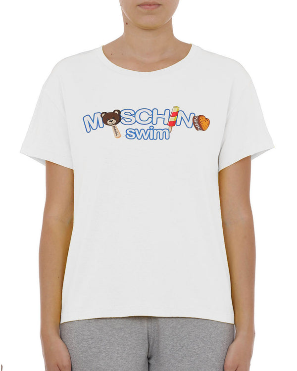 Moschino Swim T-shirt Cotone Logo Gelato Bianco