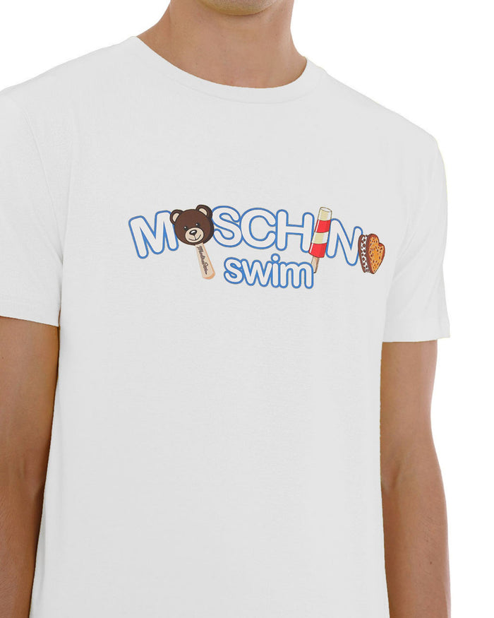 Moschino Swim T-Shirt Icecream Logo Cotone Bianco 3