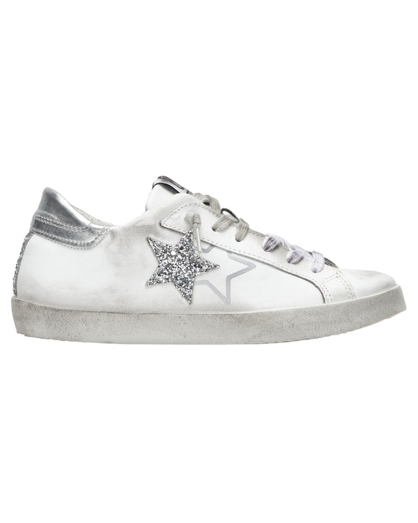2Star Sneakers One Star Pelle con Glitter Argento Bianco