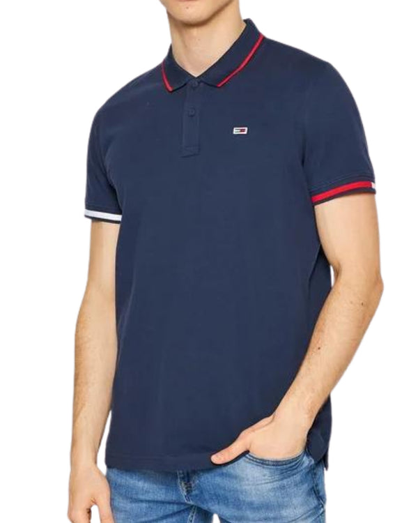 Tommy Jeans Polo TJM Red Flag Cotone Blu