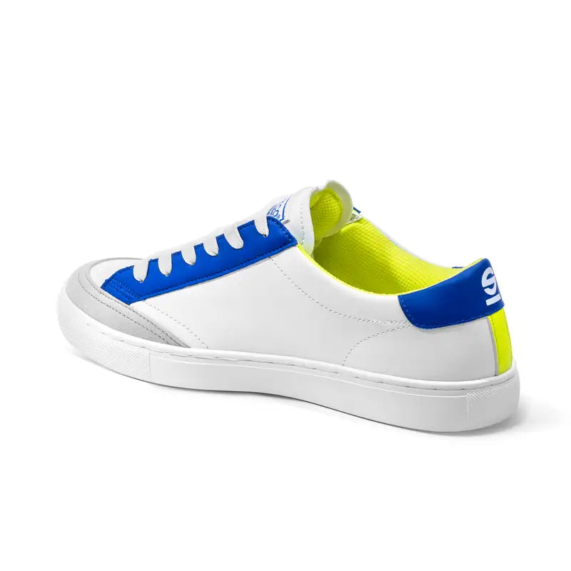 Sparco Scarpa S-Time Sneaker Casual in Ecopelle Bianco Azzurro Giallo Fluo Uomo