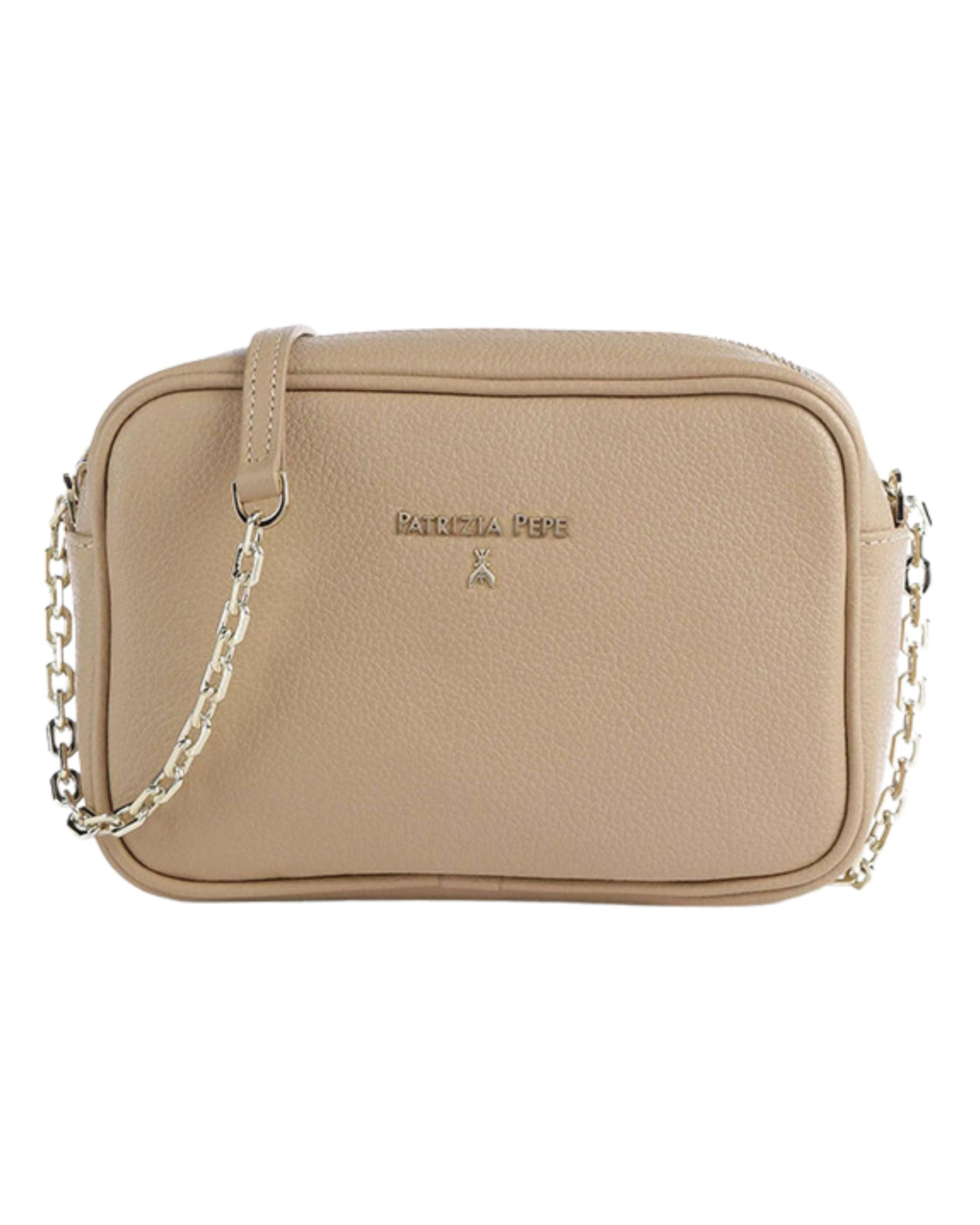 Patrizia Pepe Small Shoulder Bag with Gold Chain in White Leather