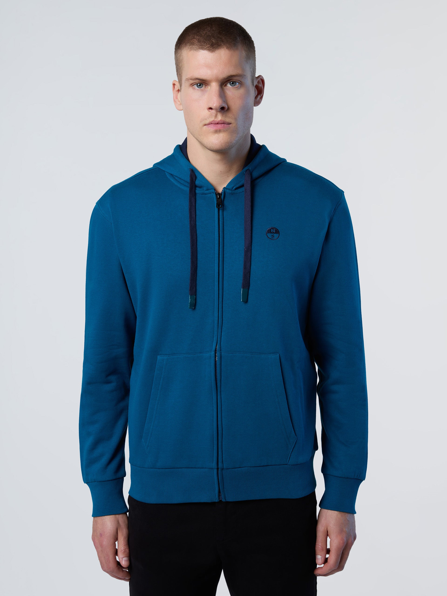 North Sails Felpa manica lunga Hoodie cappuccio full zip 691260 blu 0459