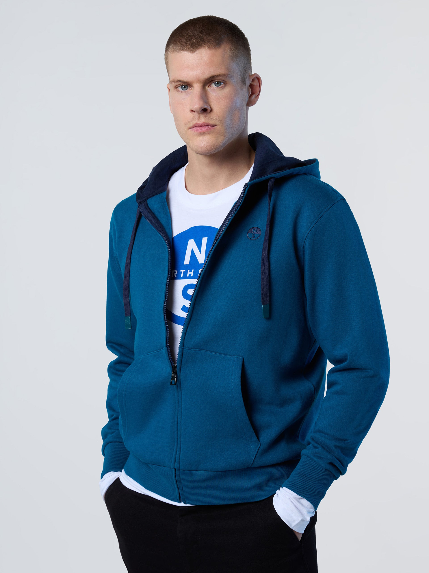 North Sails Felpa manica lunga Hoodie cappuccio full zip 691260 blu 0459