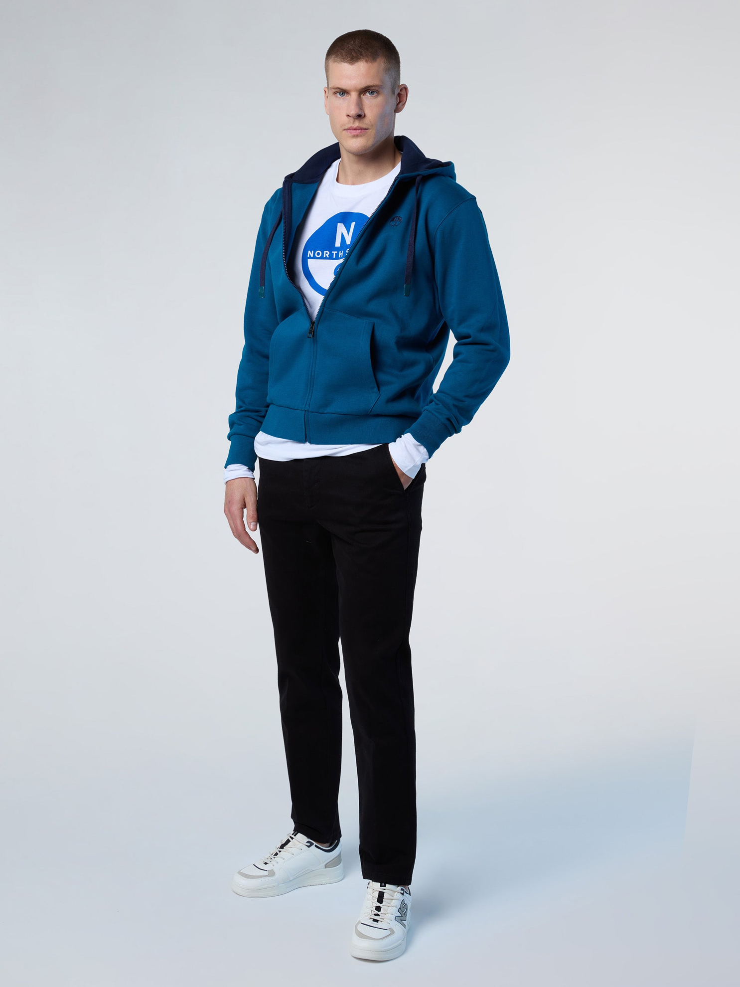 North Sails Felpa manica lunga Hoodie cappuccio full zip 691260 blu 0459