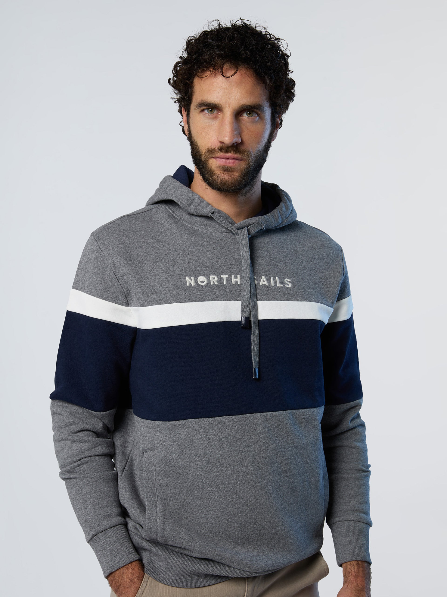 North Sails Felpa manica lunga Hoodie cappuccio full zip 691263 grigio scuro 0928