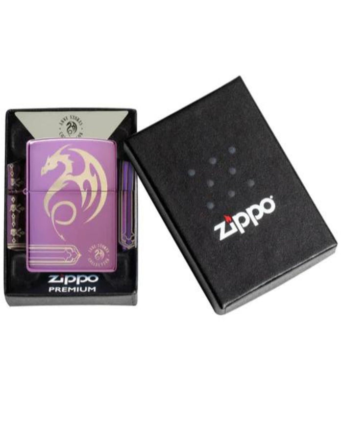 Zippo Antivento Ricaricabile Made In Usa Drago Dragone Viola Unisex 6