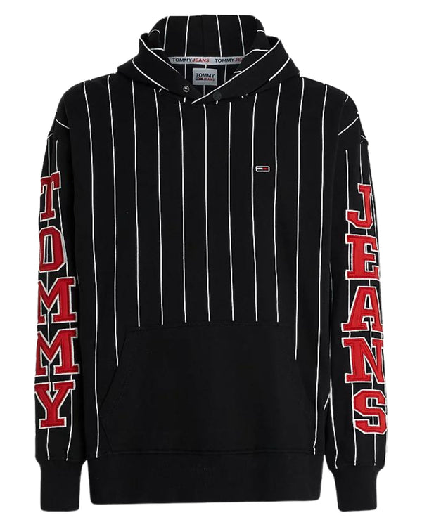 Tommy Jeans TJM Pinstripe Relaxed Fit Cotton Hoodie Black