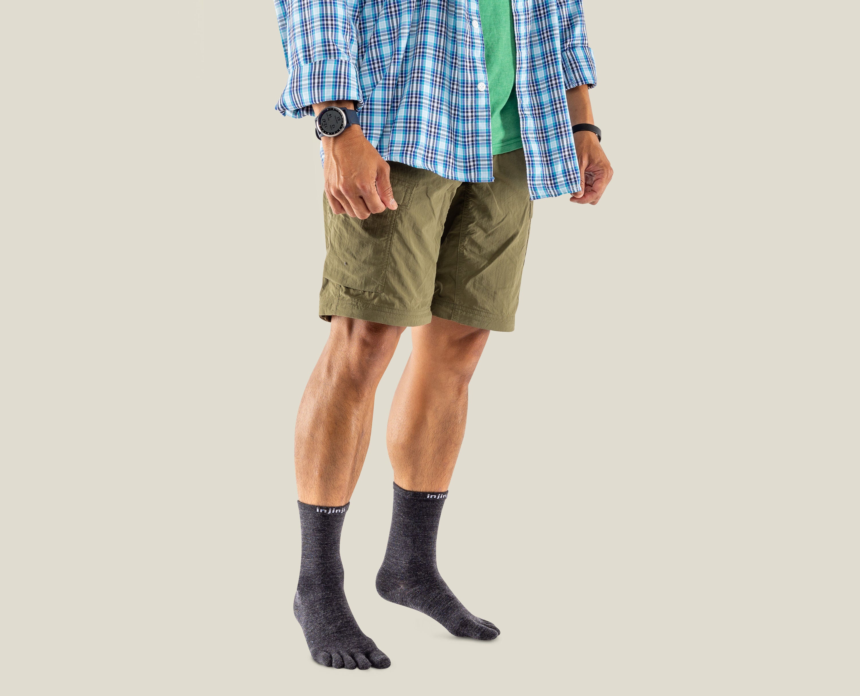 Injinji calze 5 dita da corsa Liner Crew Wool 060670 lana merino ardesia