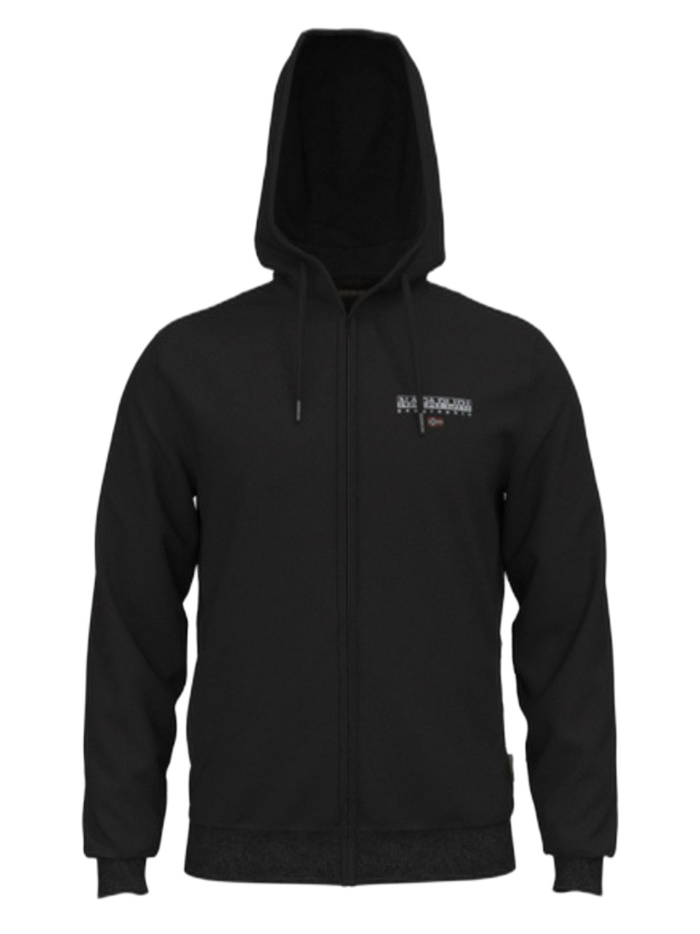 Napapijri Felpa B-Ayas Full Zip con Cappuccio e Logo Bandiera Cotone Nero 1