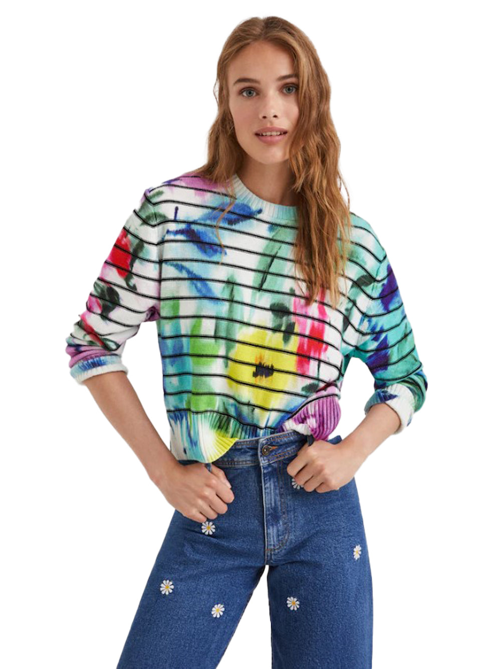 Desigual Pullover A Maglia Piatta Fantasia Multicolore Donna