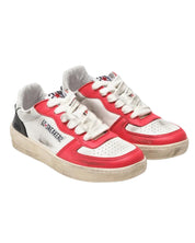 2Star Sneakers Padel in Pelle Bianca Dettagli Rossi