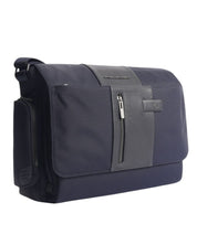 Piquadro Messenger Bag Laptop 14 Leather and Fabric Blue Men