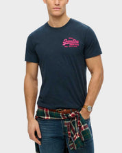 Superdry t-shirt men uomo logo ricamato Relaxed Fit Tee Grigio Scuro