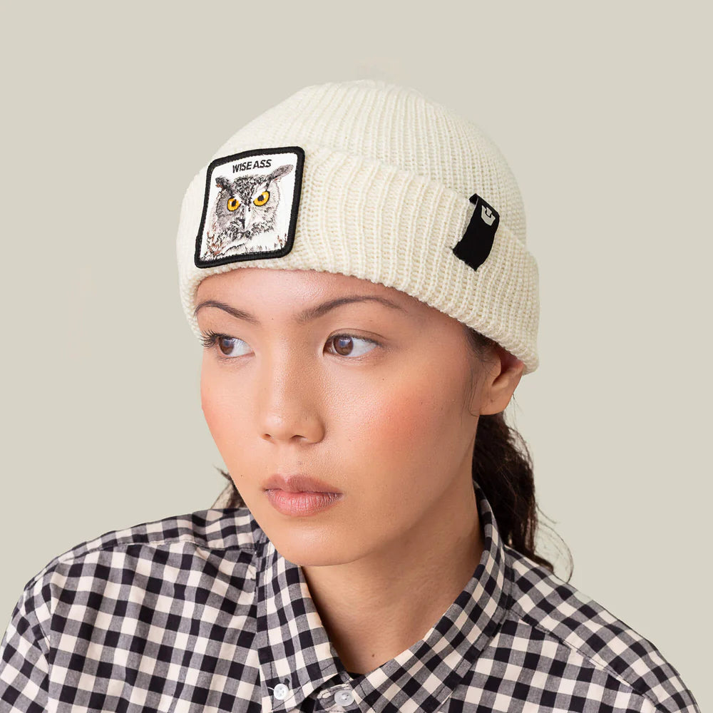 Goorin Bros. Cuffia Beanie 'Wise Ass Owl' in Misto Acrilico Bianco Avorio Unisex