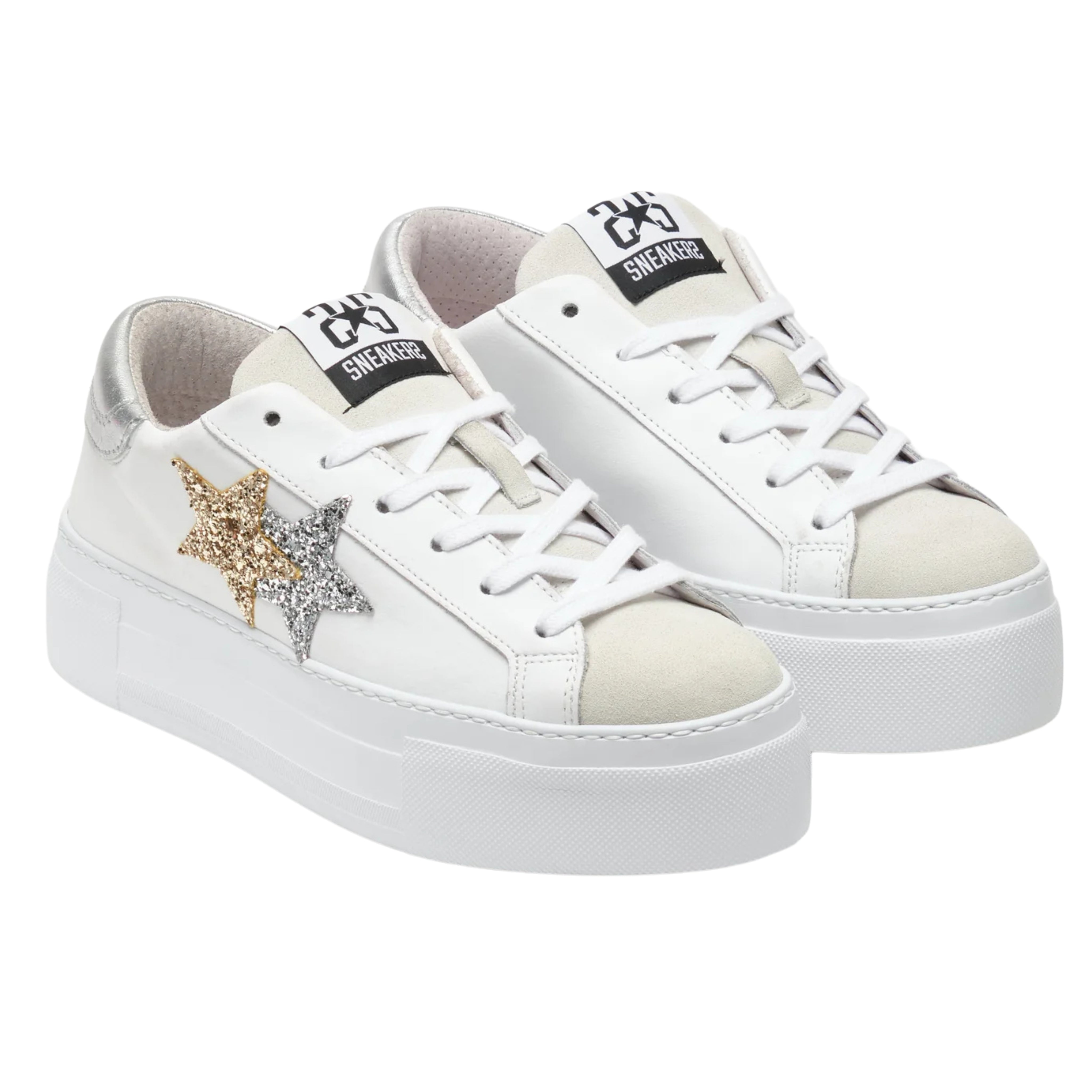 2Star Sneakers Donna Platform Star con Tomaia in Pelle Effetto Used