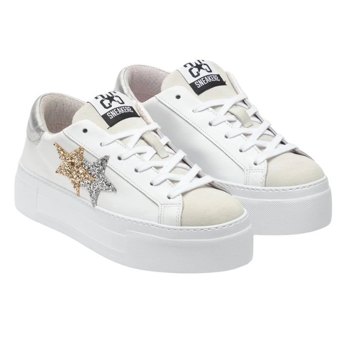 2Star Sneakers Donna Platform Star con Tomaia in Pelle Effetto Used 12