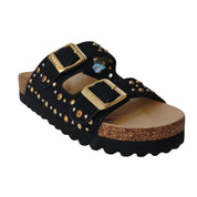 Gaelle scarpe donna SANDALO in SUEDE CON DOPPIA FIBBIA E BORCHIE nero