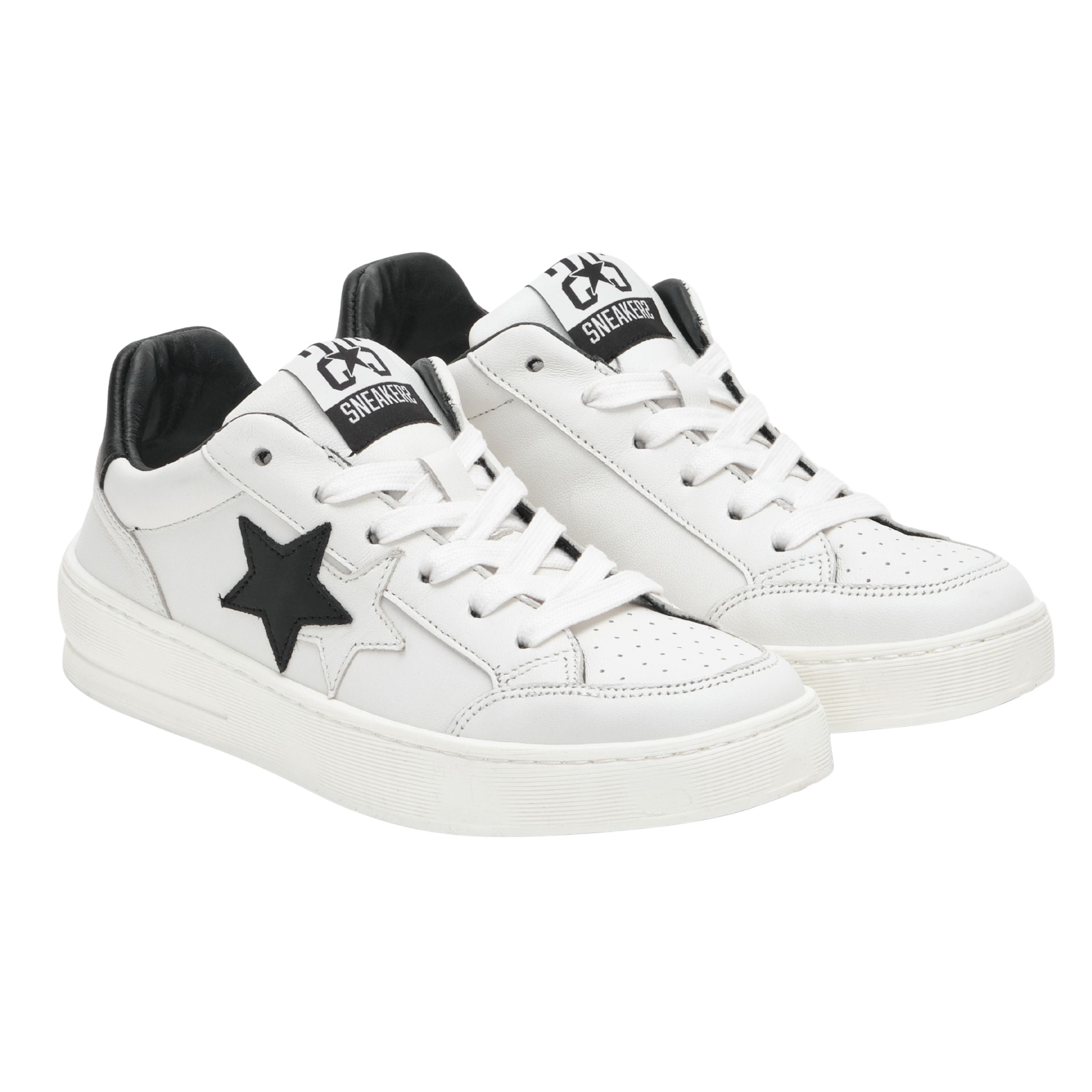 2Star Scarpe Sneakers Made in Italy artigianali New Star Pelle donna Bianco Nero