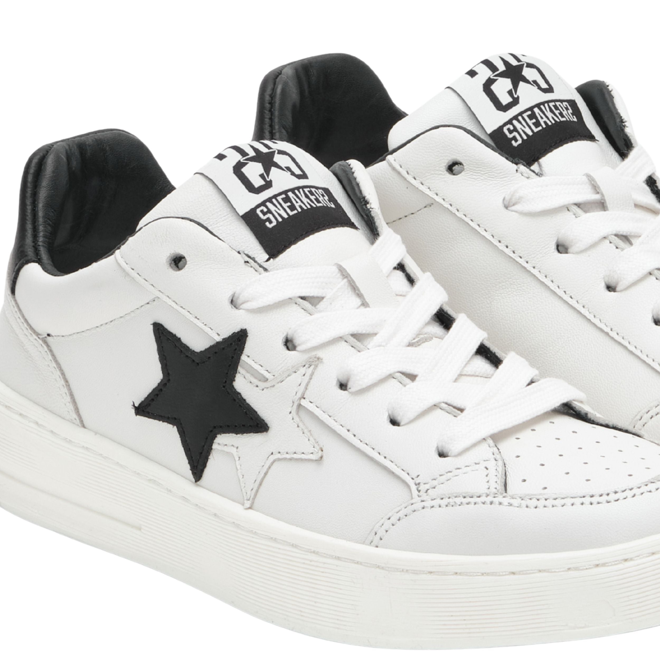 2Star Scarpe Sneakers Made in Italy artigianali New Star Pelle donna Bianco Nero