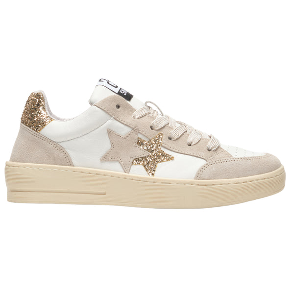 2Star Sneakers Donna New Star con Tomaia in Pelle Bianco/Beige Effetto Used