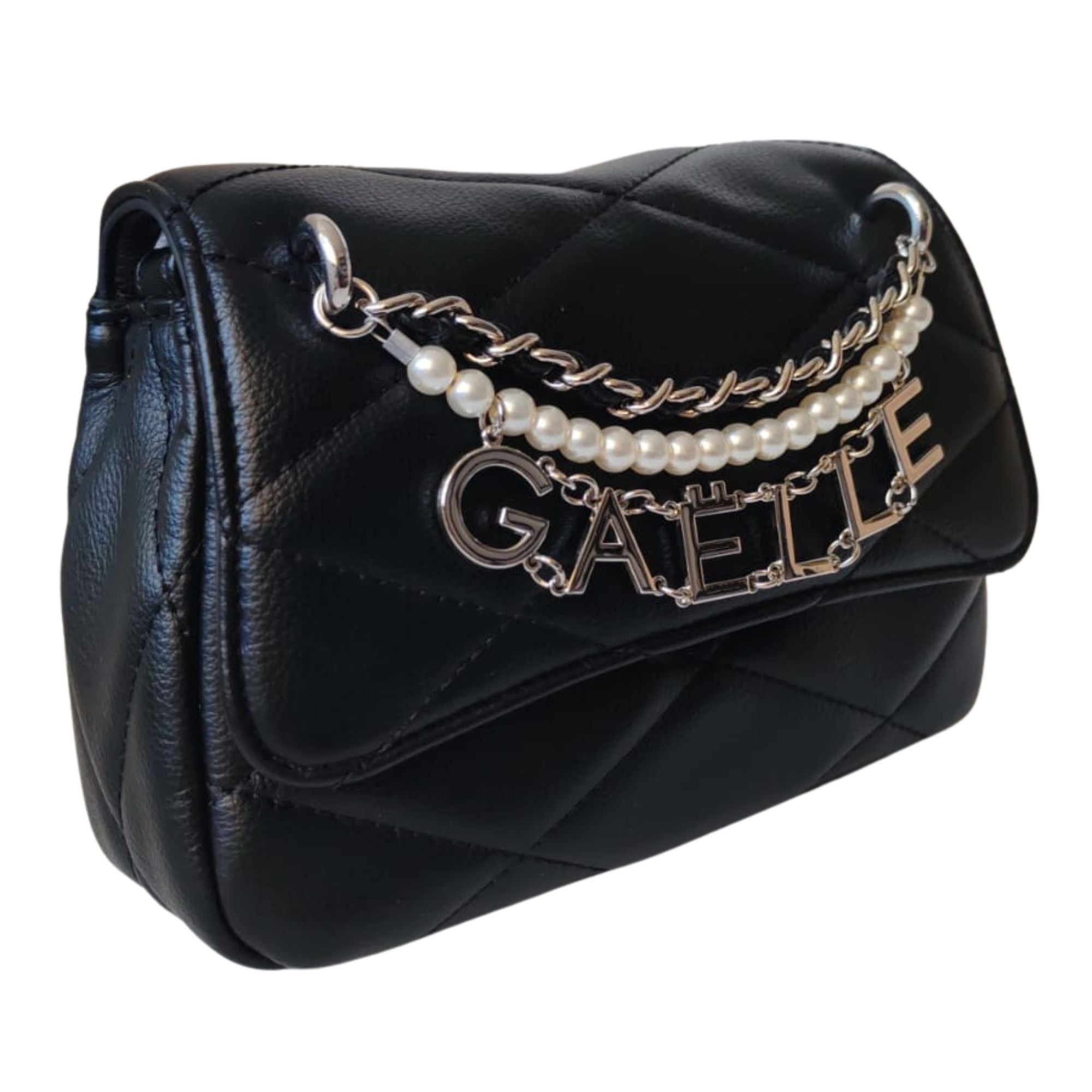 Gaelle Borsa a tracolla Mini Shoulder Strap Perle E Charms nero ecopelle