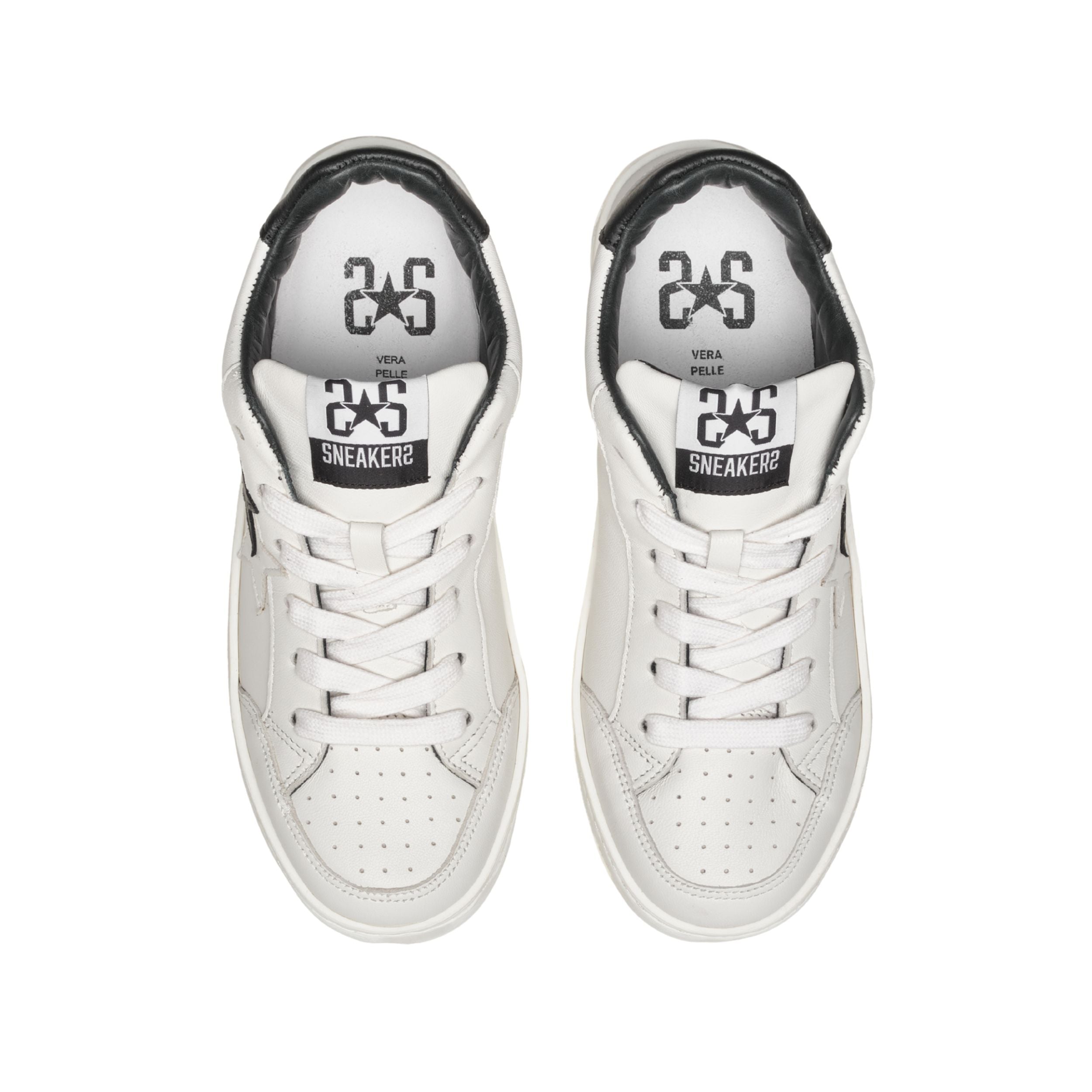 2Star Scarpe Sneakers Made in Italy artigianali New Star Pelle donna Bianco Nero