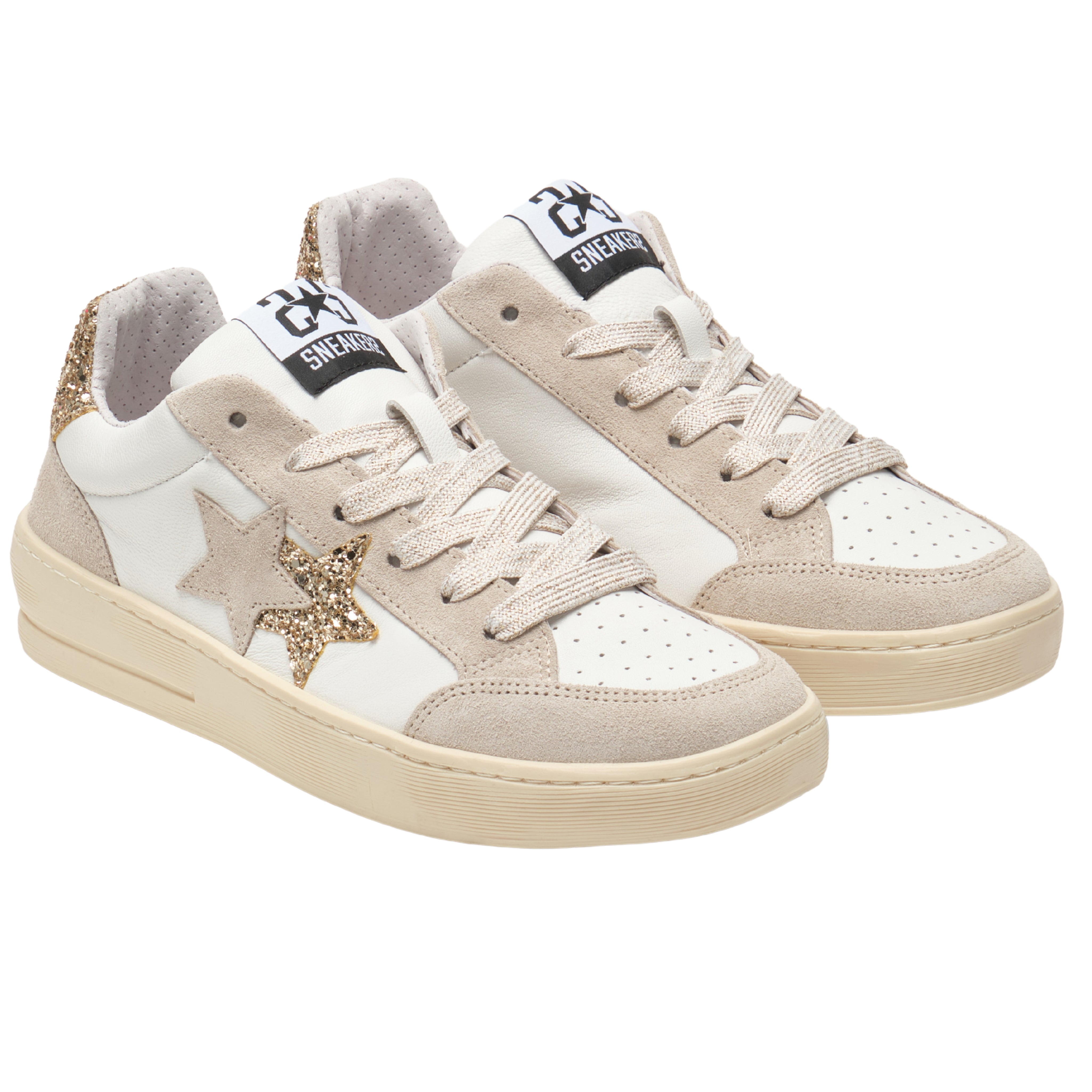 2Star Sneakers Donna New Star con Tomaia in Pelle Bianco/Beige Effetto Used