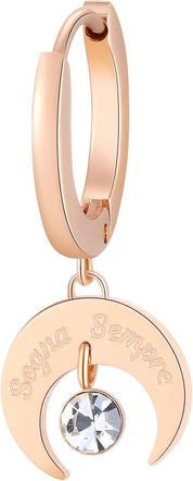 Brosway orecchino pendente Cerchio Acciaio Cristalli oro rosa luna BHKE009