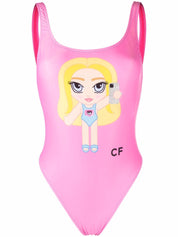 Chiara Ferragni Monokini Pezzo Unico Con Stampa Bambolina Rosa Donna