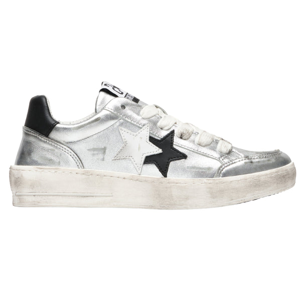 2Star Sneakers Donna New Star con Tomaia in Pelle Argento Effetto Used