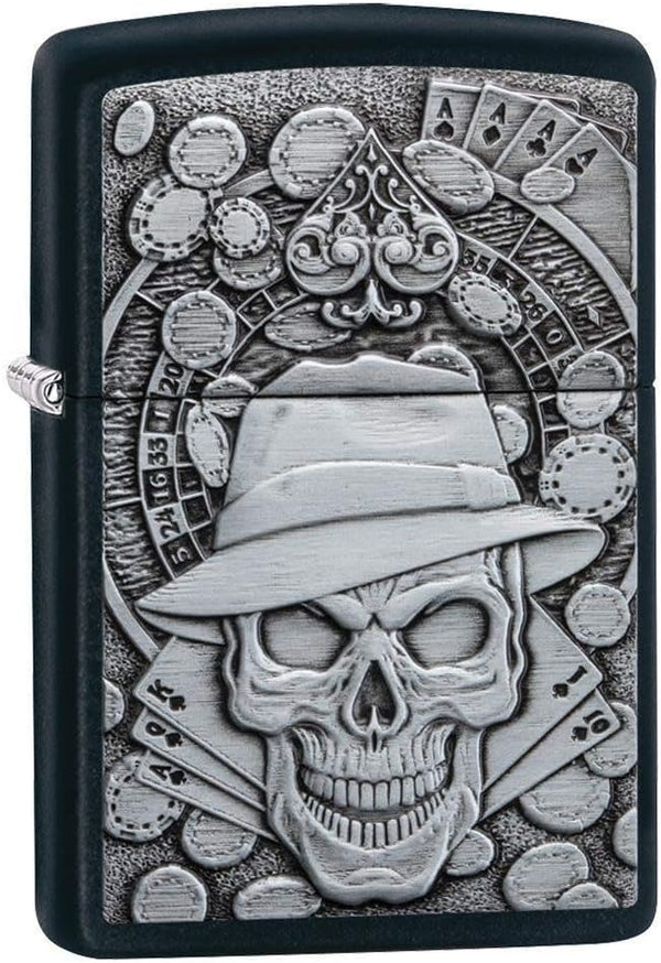 Zippo Antivento Ricaricabile Made In Usa Teschio Gioco D'azzardo Nero Unisex