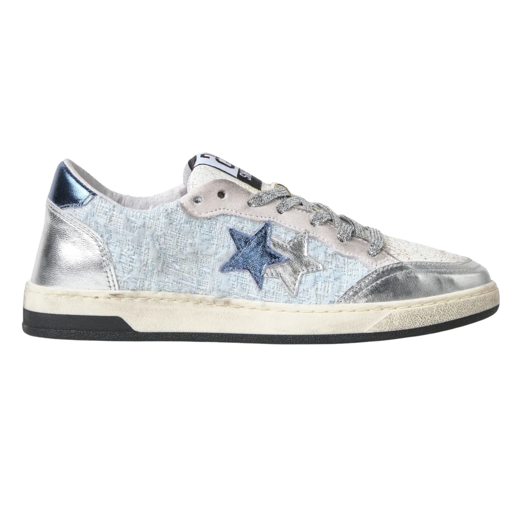 2Star Scarpe Sneakers Made in Italy artigianali WEEK STAR Pelle donna Azzurro Argento D5037