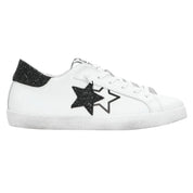 2Star Scarpe Sneakers Made in Italy artigianali PRIME STAR Pelle donna Bianco glitter nero D4898