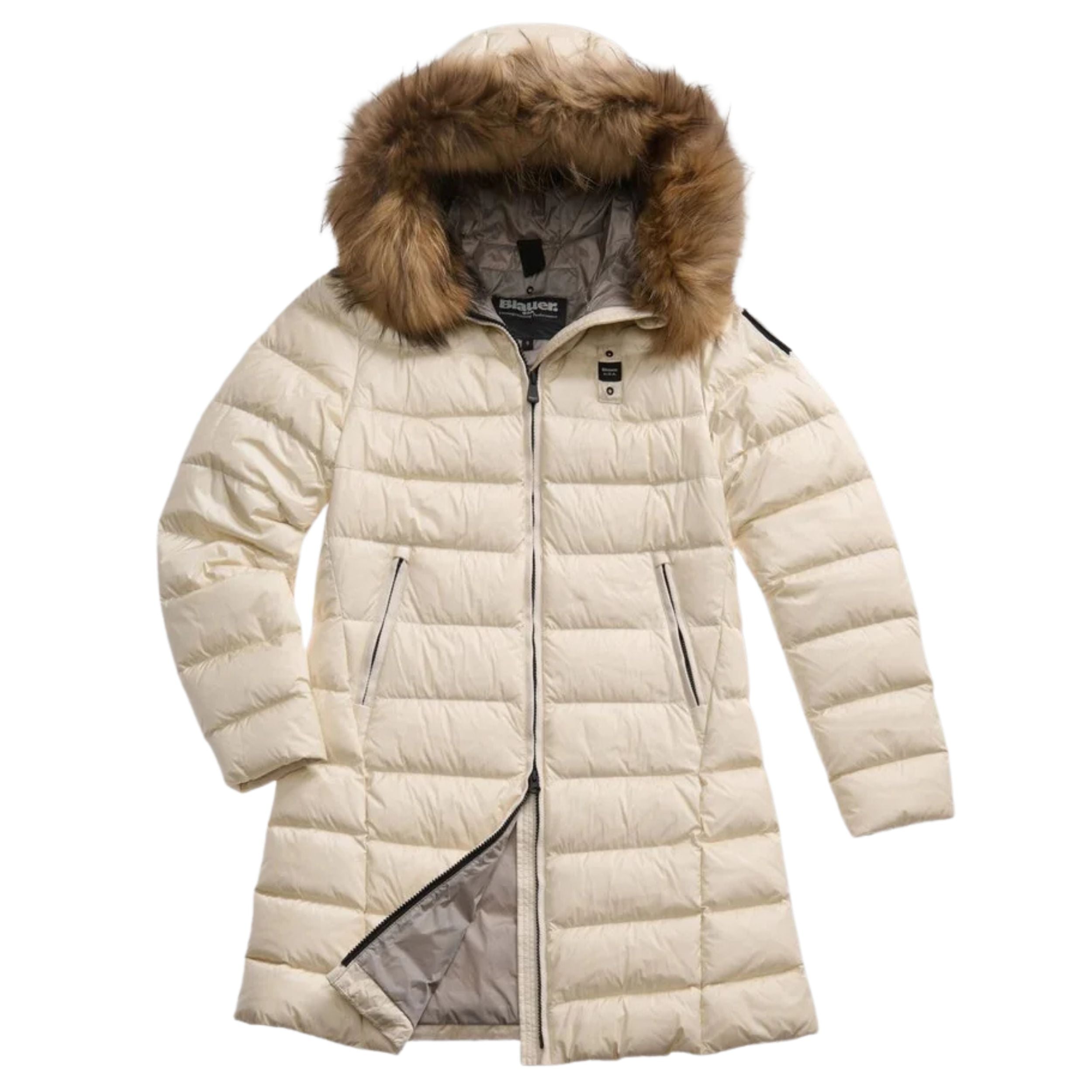 Blauer Piumino Lungo Imbottito Kristin Grigio Interno Grigio Donna con Cappuccio Fisso